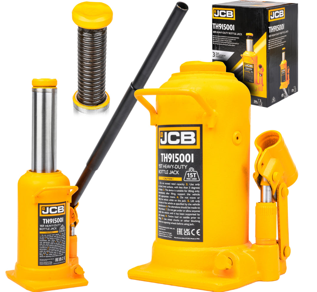 JCB 15 Tonne Heavy-Duty Automotive Hydraulic Bottle Jack, 508mm Maximum Lift | JCB-TH915001